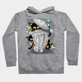 Cats Naughty Characters playing on Garbage Trash Bin Hoodie